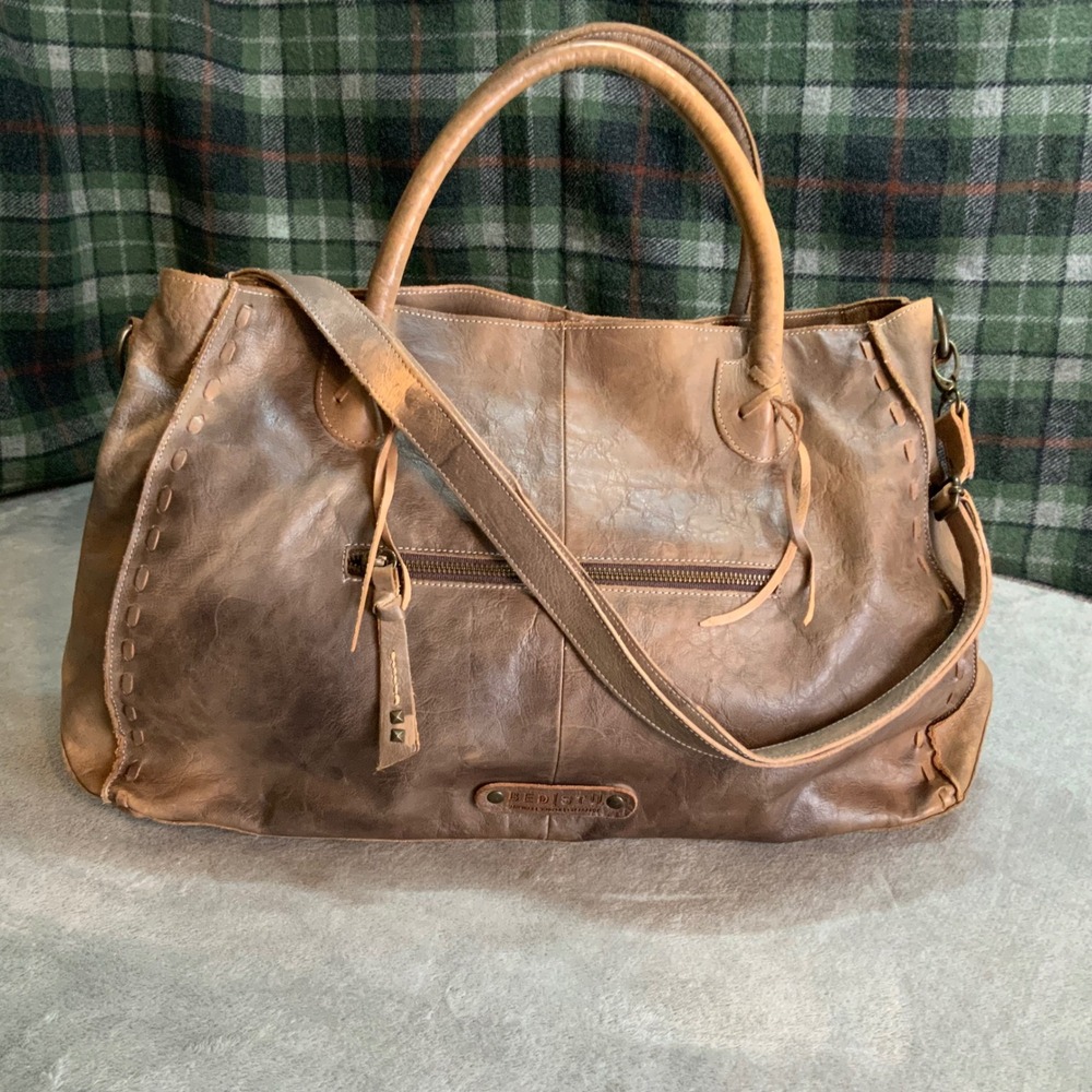 Bed Stu Rockaway Large Tan Leather Satchel Crossbody Bag Distressed Boho NWOT